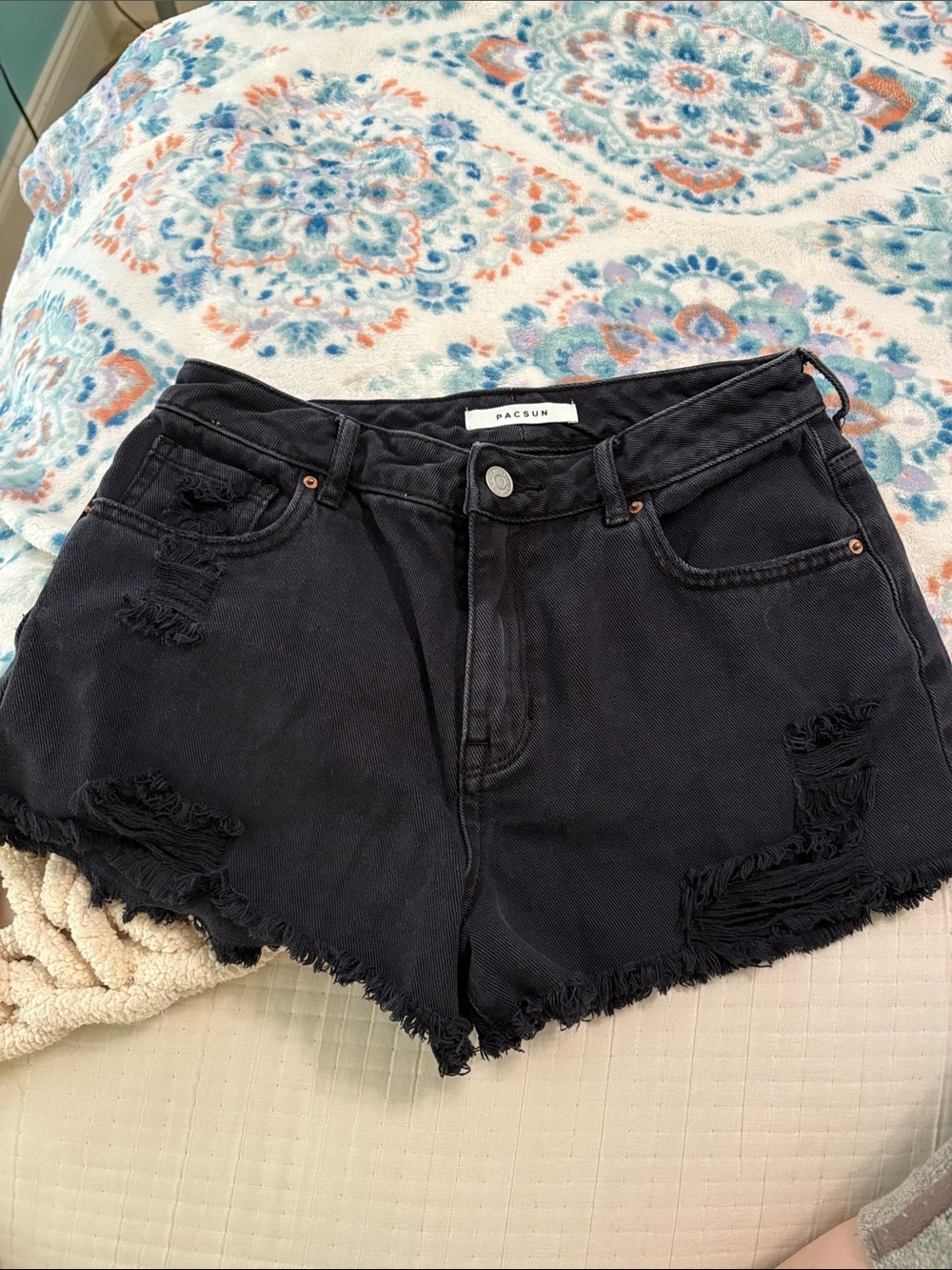 PacSun Black Distressed High-Rise Denim Shorts